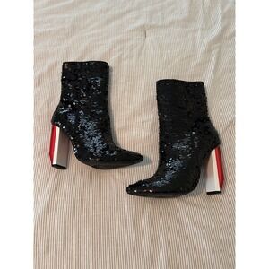 Cape Robbin 6 Sequin High Heeled Boots Zip Up Structured Heel 4 Inches Red Light